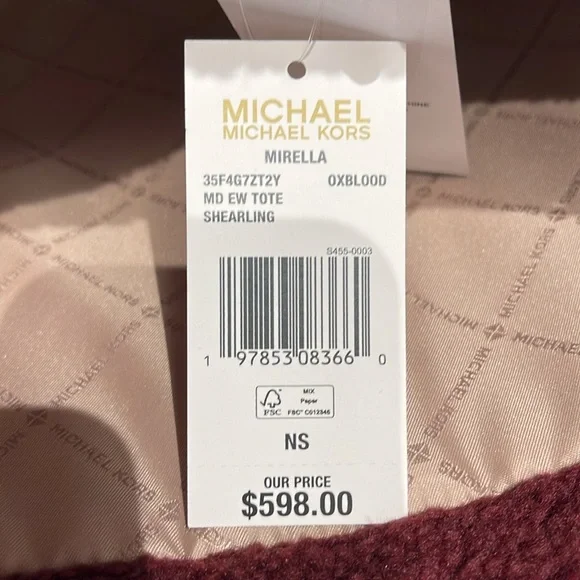 Michael Kors Medium SHEARLING MIRELLA Tote
Shoulder Bag Sherpa 
Oxblood 
NWT - Picture 7 of 16